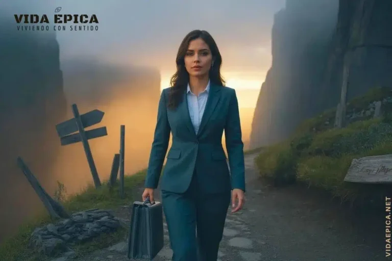 Persona caminando con determinación entre caminos difíciles, simbolizando resiliencia y perseverancia en una etapa de cambio profesional.